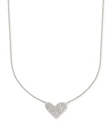 Large Heart 14k Yellow Gold Pendant Necklace White Diamond