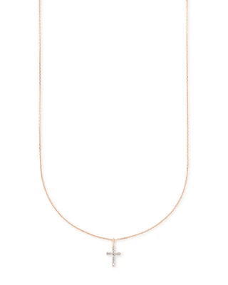 Cross 14k Rose Gold Pendant Necklace in White Diamond