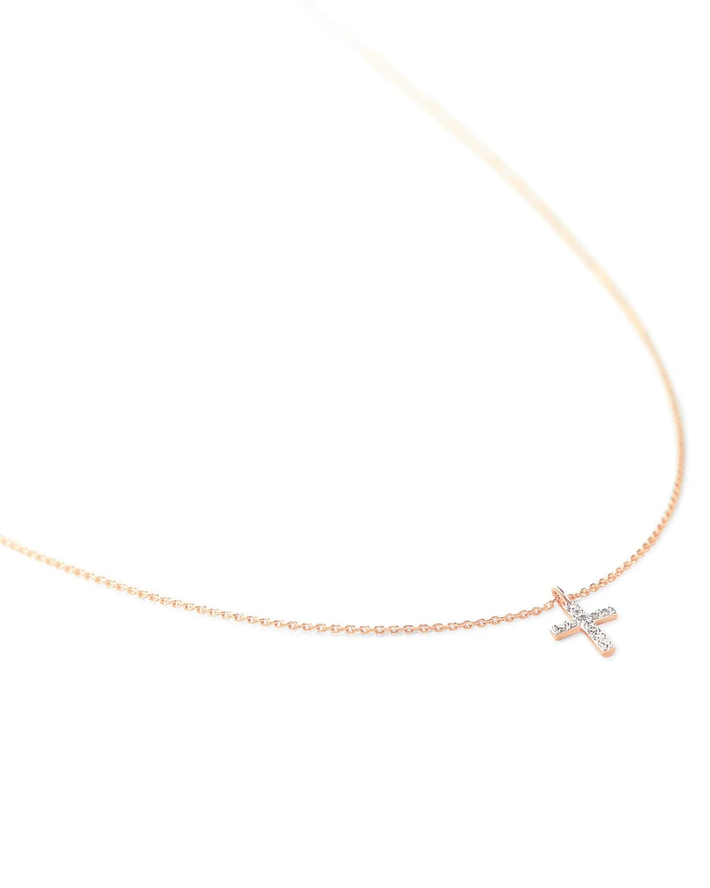 Cross 14k Yellow Gold Pendant Necklace White Diamonds