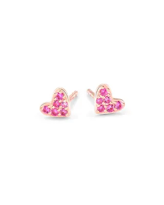 Heart 14k Rose Gold Stud Earrings in Pink Sapphire