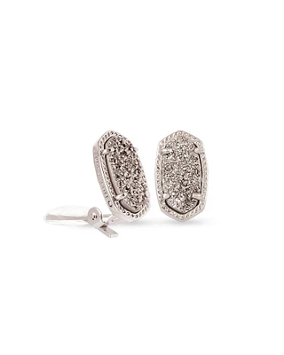 Ellie Clip On Silver Stud Earrings Platinum Drusy