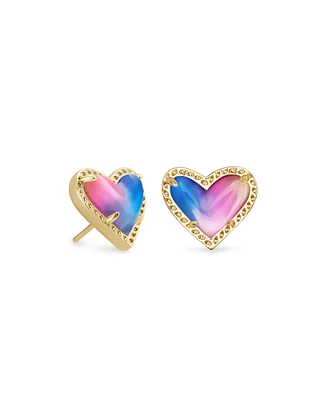 Ari Heart Gold Stud Earrings in Watercolor Illusion
