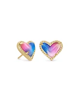 Ari Heart Gold Stud Earrings in Watercolor Illusion