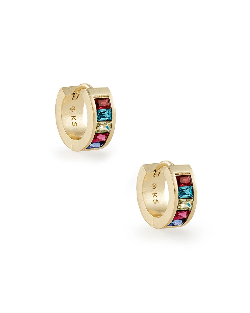 Jack Gold Huggie Earrings in Multi Crystal