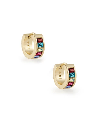 Jack Gold Huggie Earrings in Multi Crystal