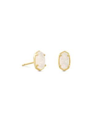 Emilie Gold Stud Earrings Iridescent Drusy