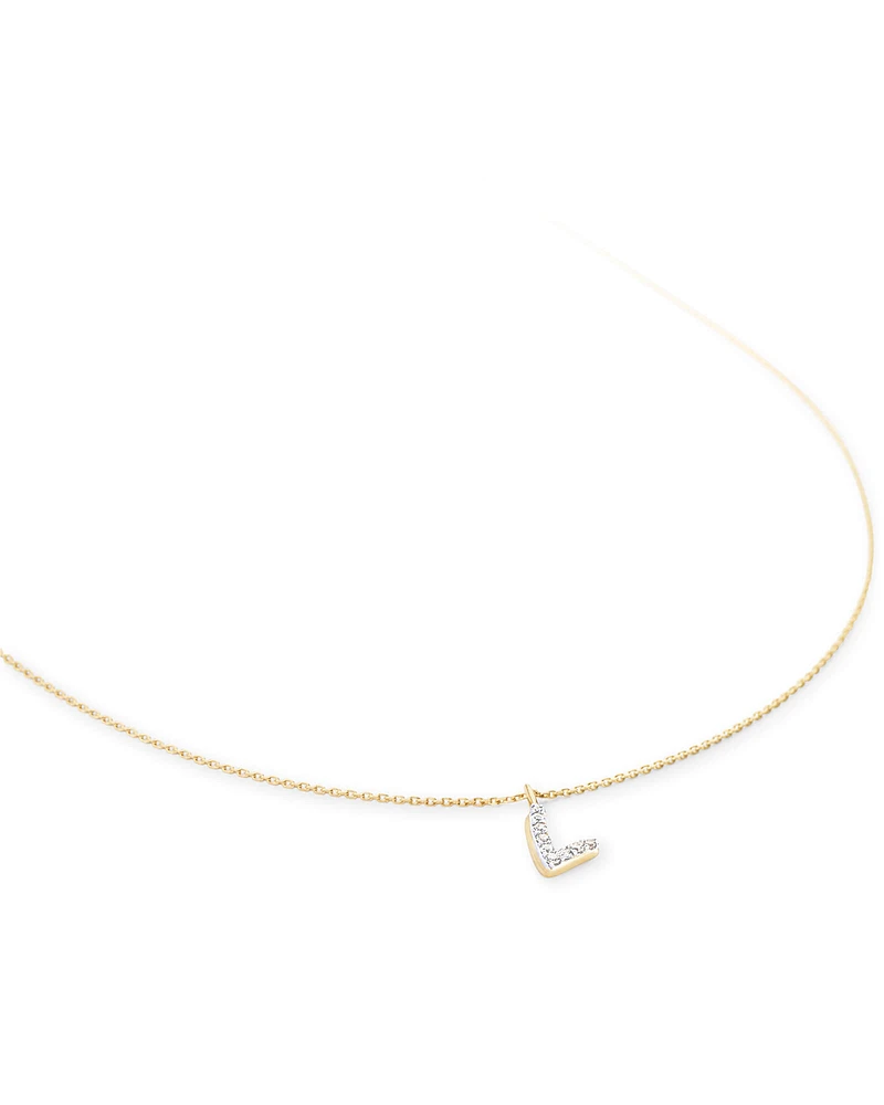 Diamond Letter L Pendant Necklace in 14k Yellow Gold