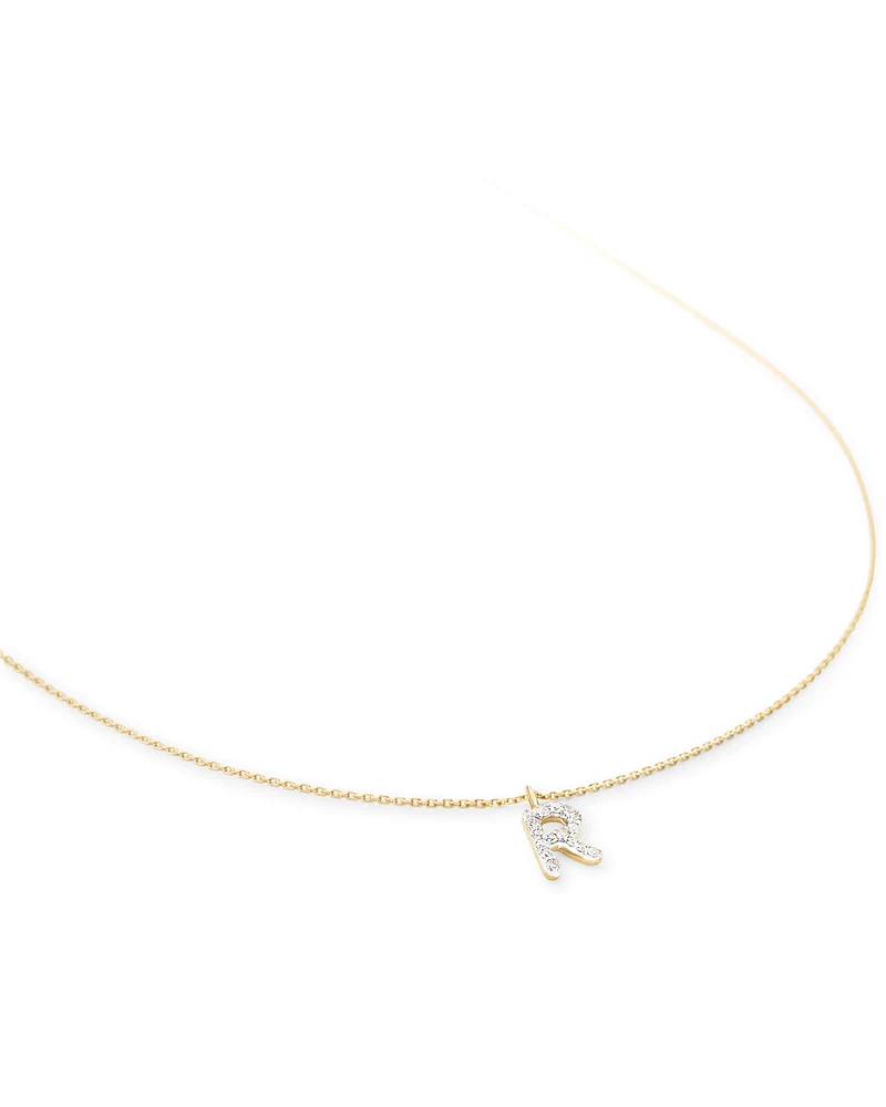 Diamond Letter R Pendant Necklace in 14k Yellow Gold