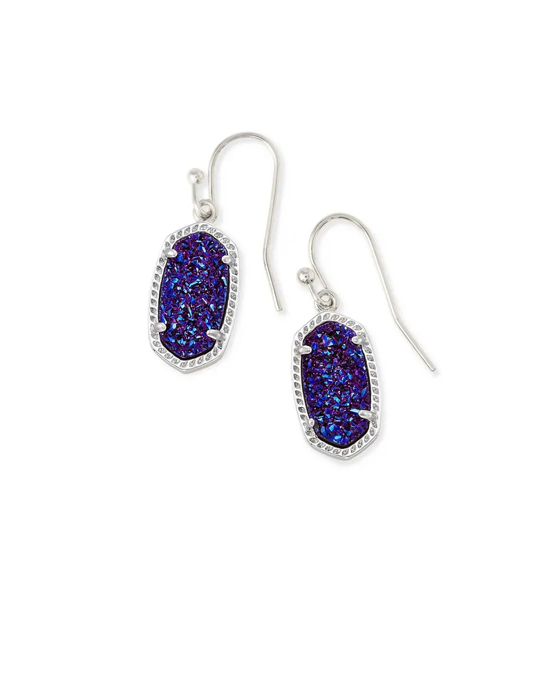 Lee Silver Drop Earrings in Indigo Blue Drusy