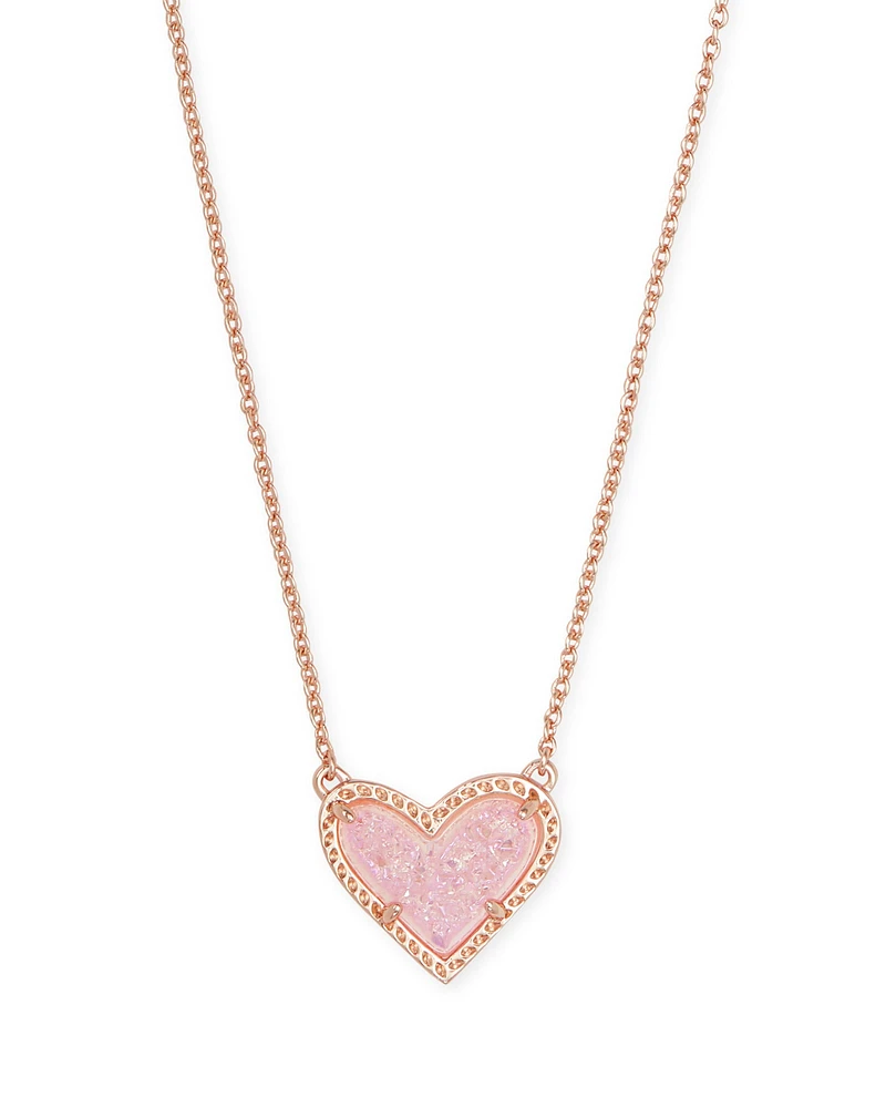 Ari Heart Rose Gold Pendant Necklace in Light Pink Drusy