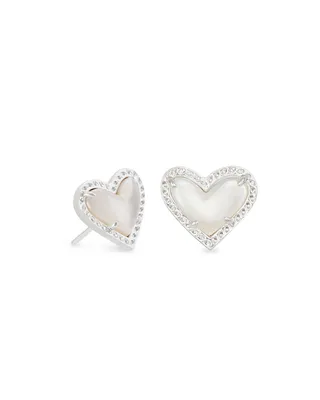 Ari Heart Silver Stud Earrings in Ivory Mother-of-Pearl