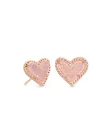 Ari Heart Rose Gold Stud Earrings in Light Pink Drusy