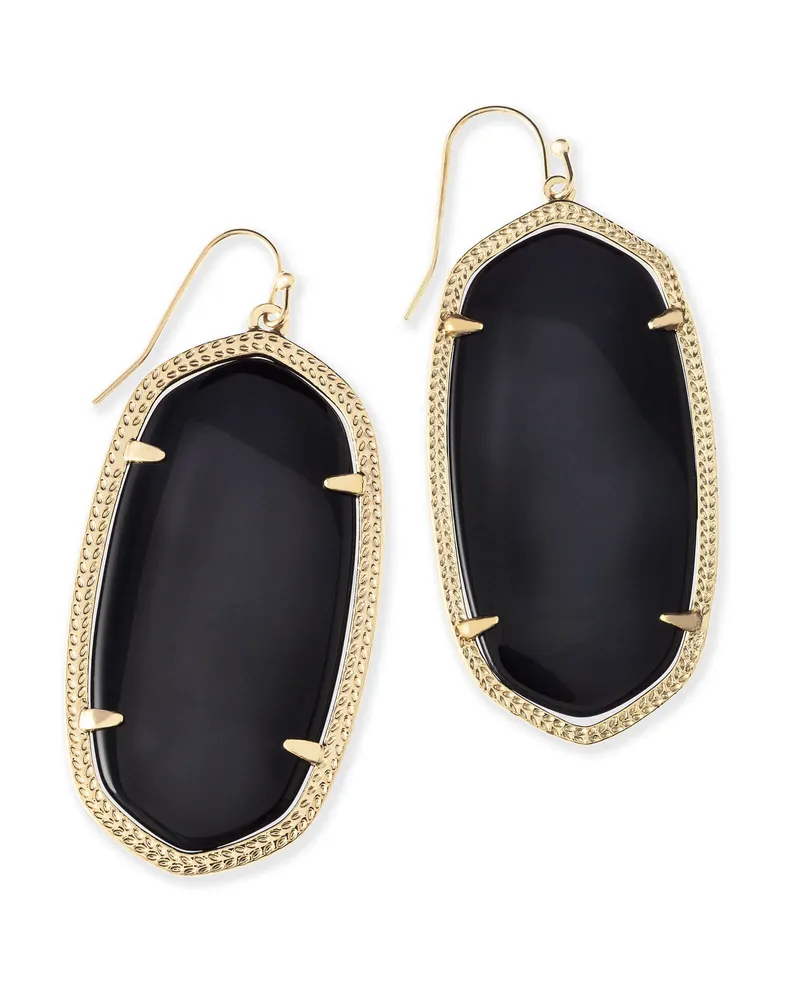 Danielle Gold Drop Earrings in Black Opaque Glass