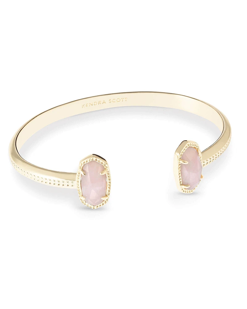 Elton Gold Cuff Bracelet in Rose Quartz