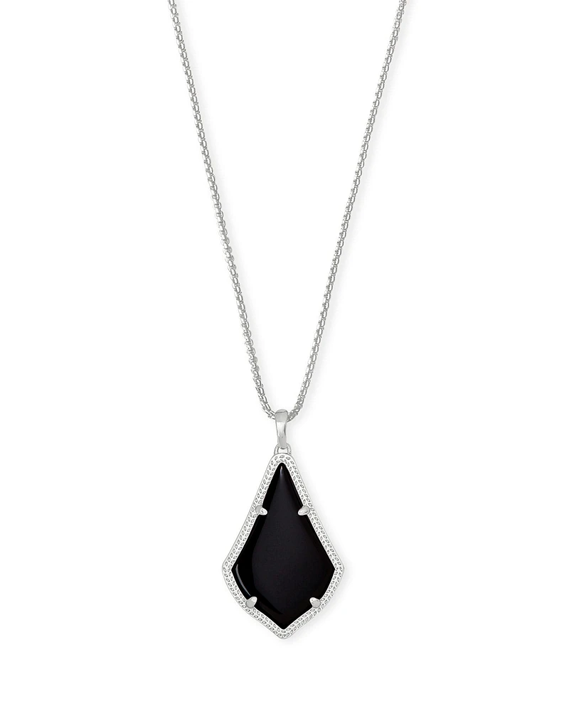 Alex Silver Pendant Necklace in Black Opaque Glass