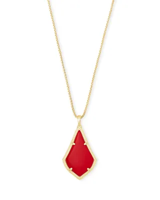 Alex Gold Pendant Necklace in Bright Red Opaque Glass