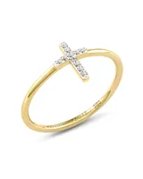 Cross 14k Yellow Gold Band Ring White Diamond