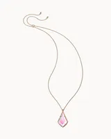 Faceted Alex Gold Long Pendant Necklace in Blush Dichroic Glass