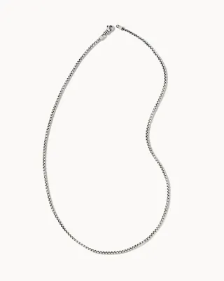 Beck 24" Thin Round Box Chain Necklace in Oxidized Sterling Silver