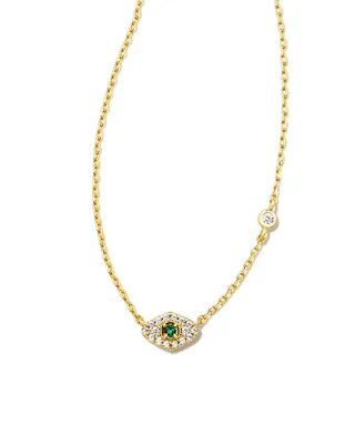 Ashrafa Gold Eye Short Pendant Necklace in Green Crystal Mix