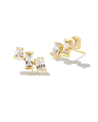 Mayel Gold Ear Climber Earrings in White Crystal