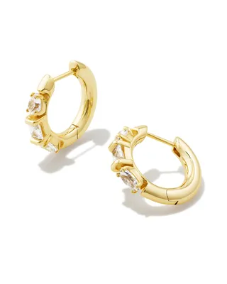 Mayel Gold Huggie Earrings in White CZ