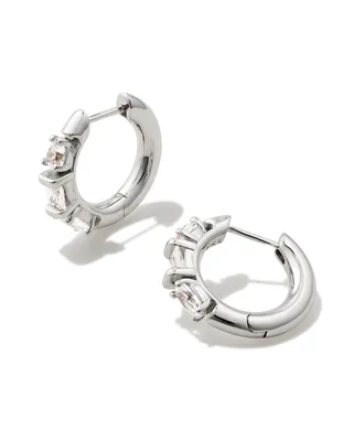Mayel Silver Huggie Earrings in White Crystal