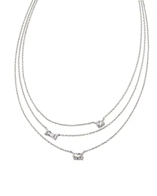 Mayel Silver Multi Strand Necklace in White Crystal