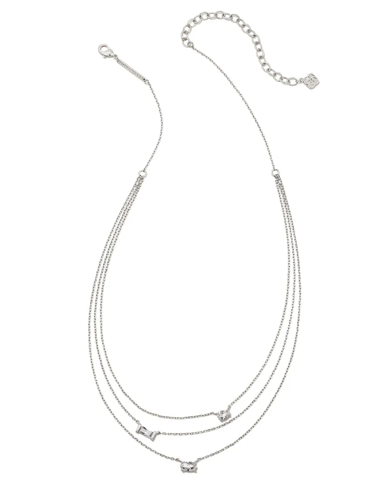 Mayel Silver Multi Strand Necklace in White Crystal