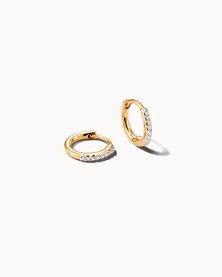 Mila 14k Gold Huggie Earrings in White Diamond