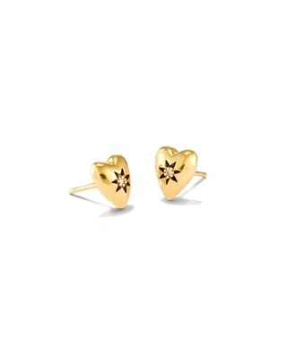 Angie Heart Bright Cut Stud Earrings in 18k Yellow Gold Vermeil