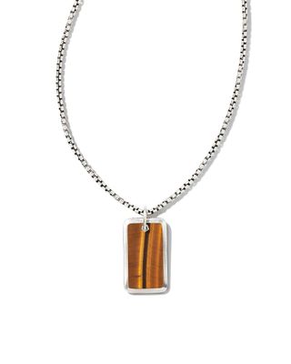 Men’s Oxidized Sterling Silver Dog Tag Necklace in Brown Tiger’s Eye
