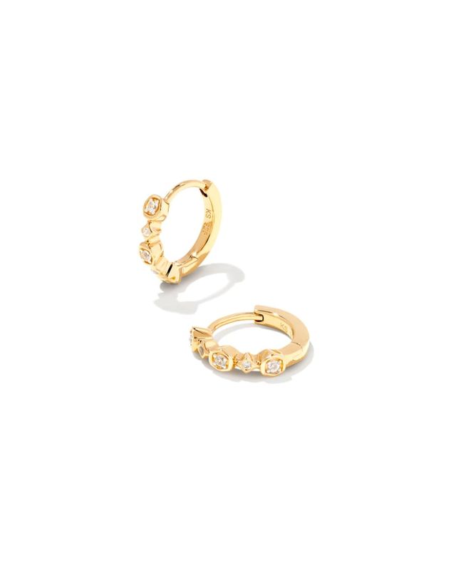 Davie 18k Gold Vermeil Pave Stud Earrings in White Diamond