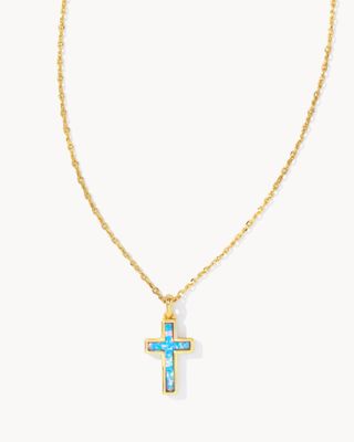 Cross Gold Pendant Necklace in Periwinkle Kyocera Opal