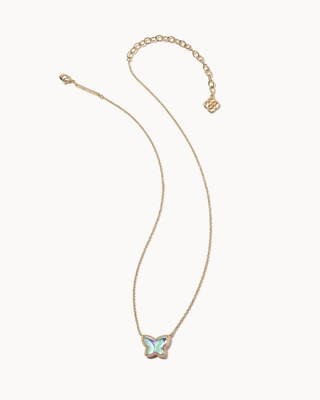 Kendra Scott Lillia Butterfly Gold Pendant Necklace in Rose Pink Kyocera  Opal