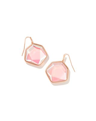 Vanessa Rose Gold Drop Earrings in Blush Dichroic Glass