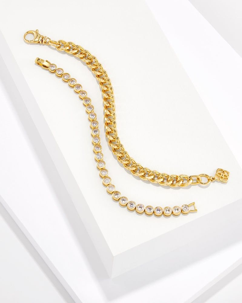 Juliette Gold Delicate Chain Bracelet in White Crystal