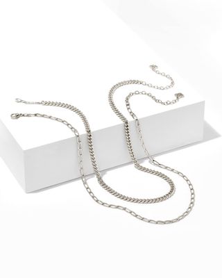 Set of 2 Chain Necklace Layering Set in Silver