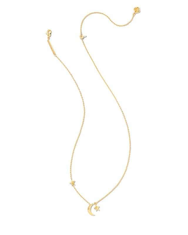 Kendra Scott Carved Jae Star Gold Long Pendant Necklace in Pink Rainbow Calsilica