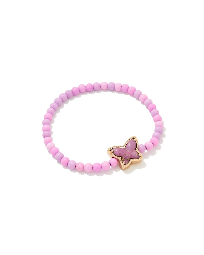 Moon & Star Gold Stretch Bracelet in Pink Enamel