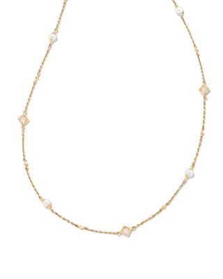 Michelle 14k Yellow Gold Strand Necklace in White Pearl