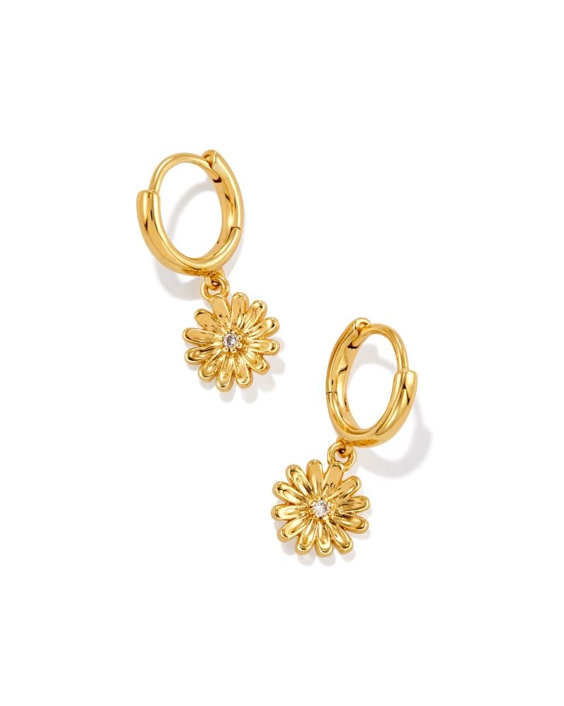 Flower Huggie Hoop Earrings 18K Gold Vermeil