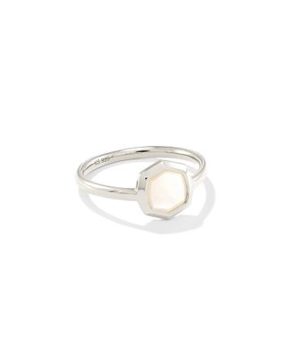 Davis Sterling Silver Small Stone Band Ring Ivory Mother-Of-Pearl