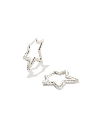 Open Star Sterling Silver Pave Hoop Earrings in White Topaz