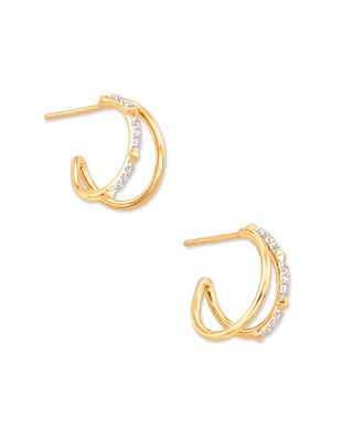 Audrey14k Yellow Gold Hoop Earrings in White Diamond