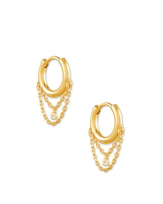 Davina 18k Yellow Gold Vermeil Huggie Earrings in White Diamond