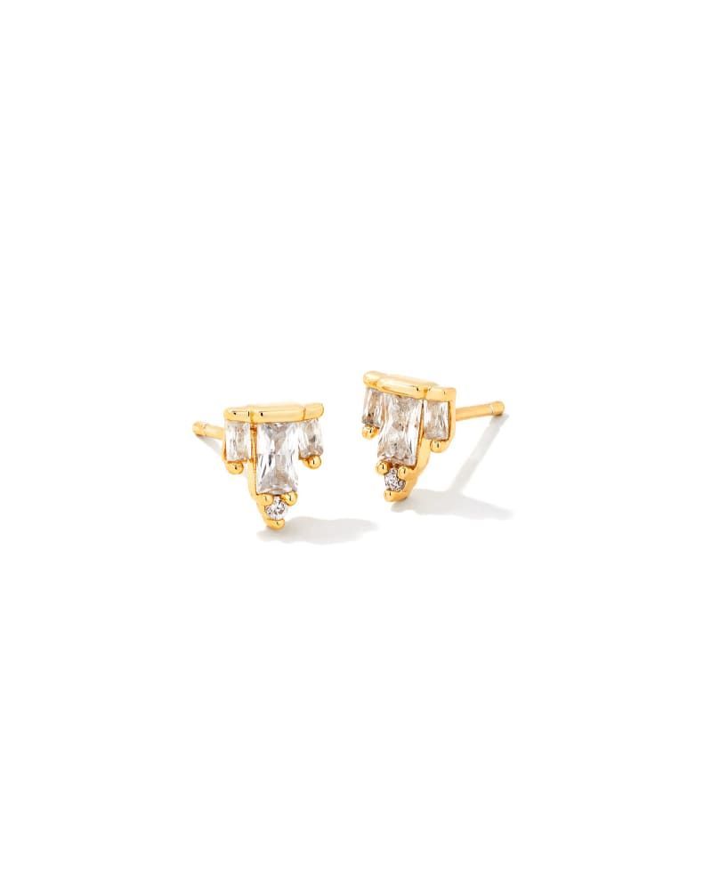 Juliette Gold Stud Earrings White Crystal