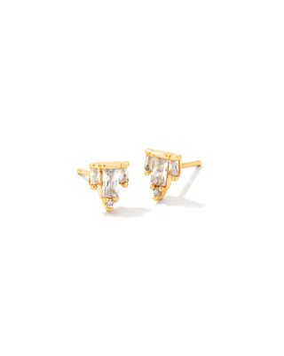 Juliette Gold Stud Earrings in White Crystal