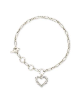 Ari Heart Silver Delicate Bracelet in White Crystal