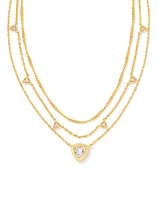 Arden Gold Multi Strand Necklace in White Crystal